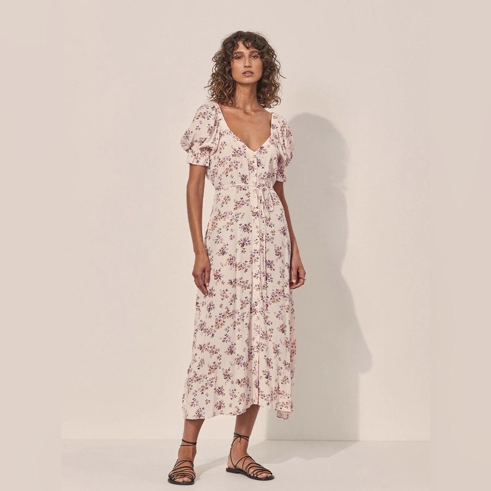 (NWT) Kivari - Edie Button Front Midi Dress - Purple Lilac Floral - US Size 10